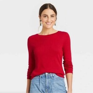Sz XL A New Day T-Shirt NWT Long Sleeves Stretch Pullover Red Cotton Top Tee NEW